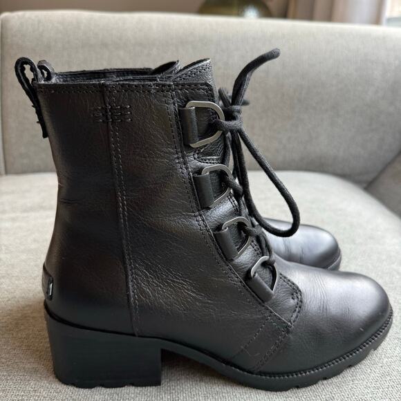 SOREL Cate Lace Women's Black Leather Waterproof D-ring Rain Booties Sz 8.5 - Picture 6 of 11